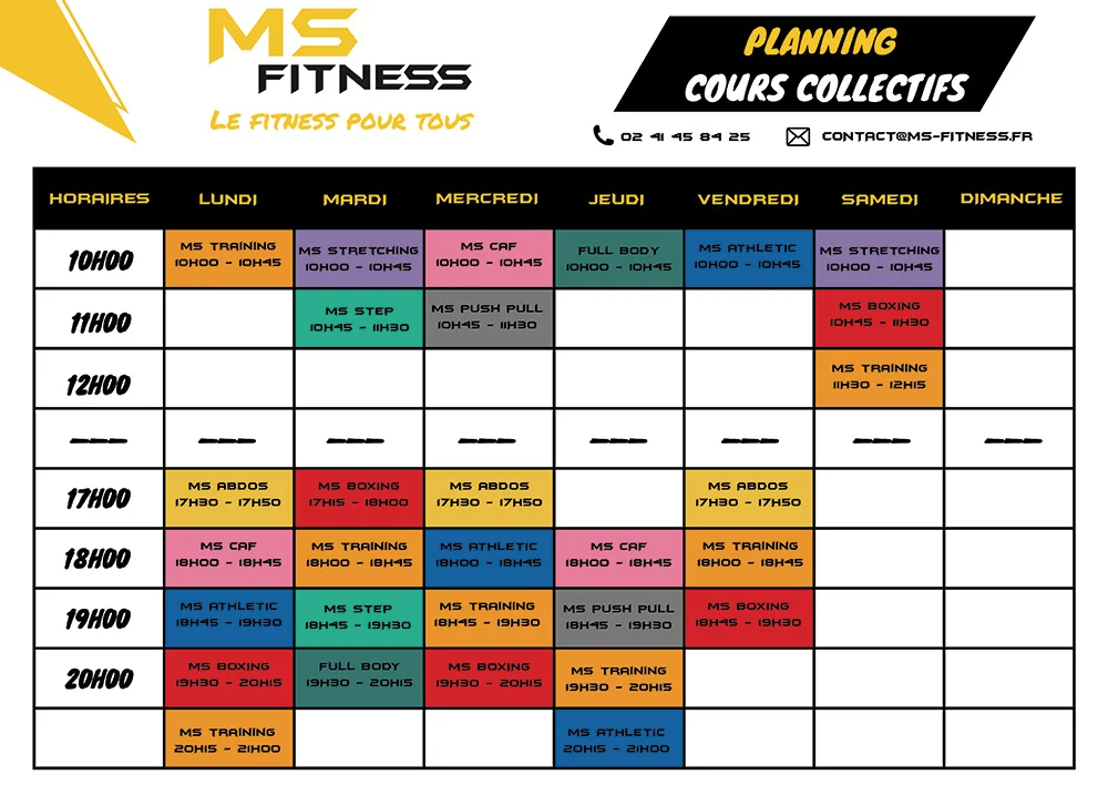 planning cours collectifs MS Fitness