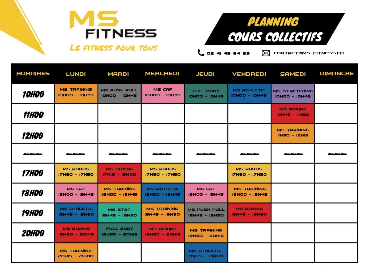 Planning cours collectifs Septembre 2026